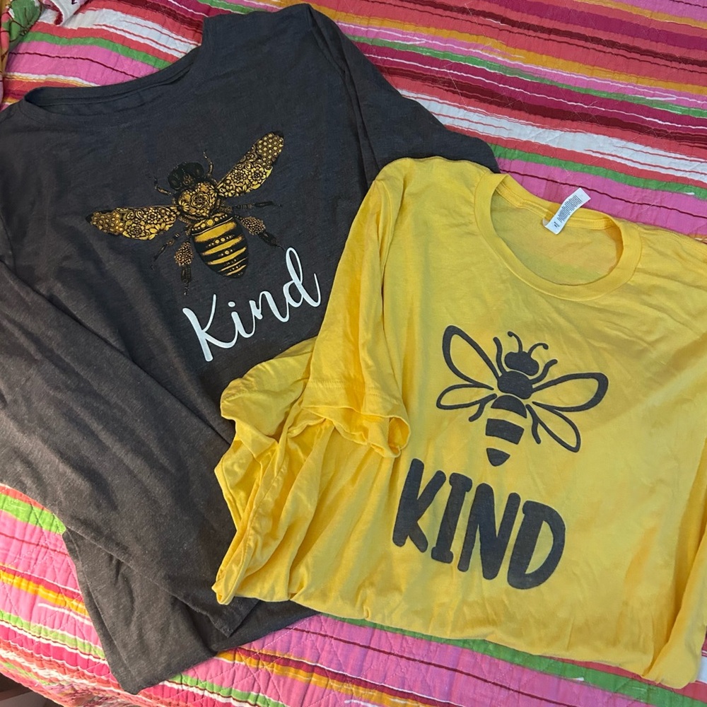 Bee Kind Shirt Set - Yellow and Gray. The yellow is XL and gray is an XXL